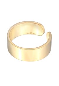 Guldtonad manschettring med en slät, polerad finish. Har en öppen design med en något böjd kant. Märkt med "Ag 925."