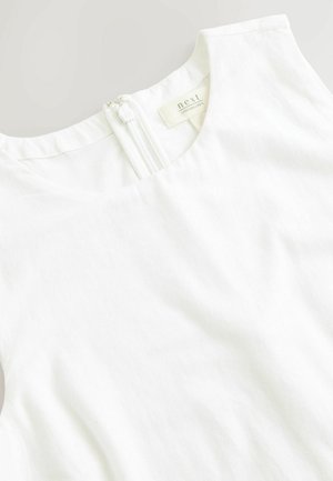 Biały lniany top z okrągłym dekoltem i zamkiem błyskawicznym z tyłu. Lekko teksturowana powierzchnia o minimalistycznym designie.