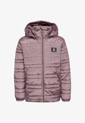 Padded jacket w kolorze mauve z odpinanym kapturem, w poziomej kratkę, z zamkiem błyskawicznym z przodu i bocznymi kieszeniami. Posiada naszywkę z logo.