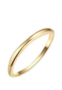Zlatni prsten sa glatkim, zaobljenim obručem i poliranim završetkom. Jednostavan dizajn, jednaka širina, bez ukrasa ili uzoraka.