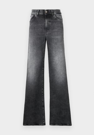 Vida jeans i gradient grå denim, med knäppning, fem fickor och en blekt textur.
