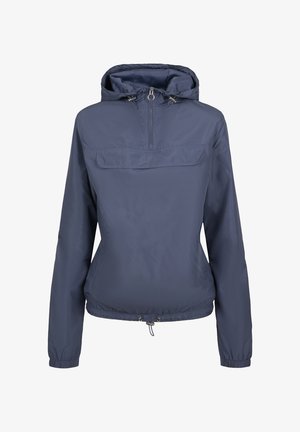Chaqueta anorak en azul marino, con un bolsillo frontal, capucha ajustable y bajo con cordón, confeccionada en una tela ligera y suave.