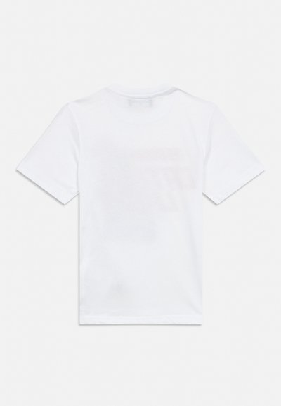 T-shirt blanc uni à manches courtes et col rond, présenté à plat de dos sur un fond clair.