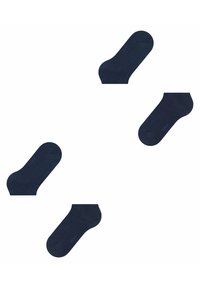 Granatowe skarpetki bawełniane o miękkiej fakturze, z prostym wzorem i długością do połowy łydki. Na boku widoczne subtelne logo.