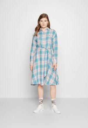 PLAID LINEN SHIRTDRESS - Robe chemise - blue