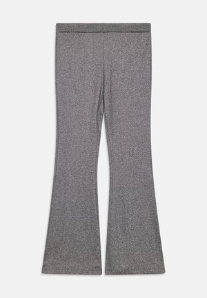 Grå utsvängda leggings gjorda av strukturerat stickat material. Har en bred midjeband och förlängda benöppningar för en svängd silhuett.