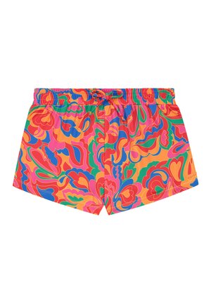 Costumi da bagno colorati con un vivace motivo floreale in tonalità di rosa, arancione, verde e blu. Vita elasticizzata con coulisse.