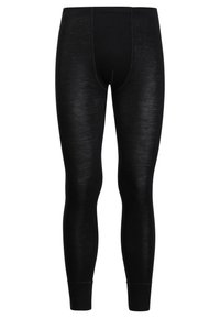 Schwarze thermische Leggings mit glatter Textur, taillierter Passform und elastischem Bund. Mit flachen Nähten und enganliegendem Bein.