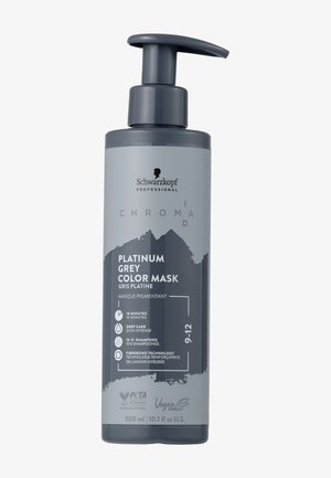 Schwarzkopf Professional Platinum Grey Color Mask in a 300 ml gray bottle with a pump. Features a matte finish and minimalistic design with text detailing.