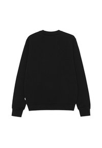 Μαύρο φούτερ κατασκευασμένο από μαλακό ύφασμα, με στρογγυλή λαιμόκοψη και ριμπ μανσέτες. Απλή πίσω όψη χωρίς σχέδια ή διακοσμήσεις.