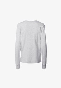 Majica z dolgimi rokavi v sivi barvi, narejena iz mešanice mehkega bombaža, z okroglo izrezo in rebrastimi manšetami. Hrbtna stran ima enostaven, minimalističen dizajn.