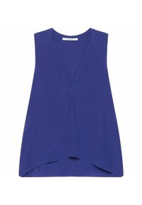 Top senza maniche di un intenso blu reale, con design a V e orlo leggermente asimmetrico. Realizzato in tessuto leggero con dettagli di cucitura puliti.