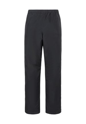 Pantalons de pluie noirs, légers et imperméables avec une taille élastique, coupe droite et texture lisse, adaptés aux activités de plein air.