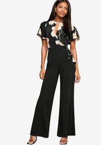 REGULAR FIT - FLUTTER SLEEVE TIE SIDE WIDE LEG  - Overal - black