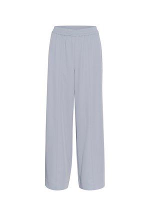 Light blue wide-leg trousers with an elastic waistband, made from a smooth fabric with subtle side seams and no visible pockets.