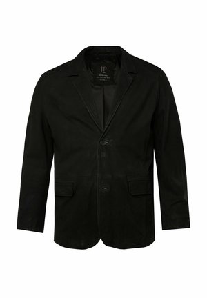 Svart bomullsblazer med slagkrage, två framfickor, enkel knappstängning och slät yta. Minimalistisk design och skräddarsydd passform.