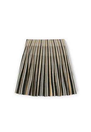 Faltenrock mit abwechselnd schwarzen und cremefarbenen Streifen, aus einem strukturierten Stoff und einem elastischen Bund für eine gute Passform.