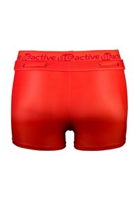 Rode zwemboxers van soepel, rekbaar materiaal, met een brede waistband met "Beactive" merktext en een laag uitgesneden pasvorm.