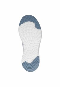Rubber sneaker sole featuring a textured gray surface with a white midsole. Patterned tread for grip and stability; curved heel design.