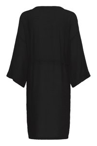 Svart kaftan med vida ärmar, tillverkad av ett lätt tyg. Har en avslappnad passform och en enkel, odekorerad design.