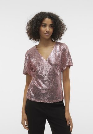 Vero Moda VMKAJE WRAP - Μπλουζάκι με στάμπα - ash rose