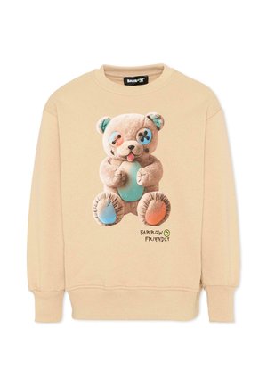 Felpa beige con una grafica di un orsetto multicolore e la scritta "BARROW FRIENDLY" stampata sotto l'orsetto.