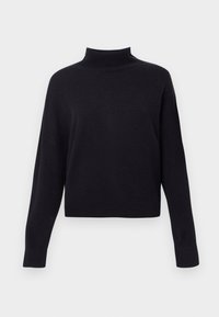 Zwarte coltrui met lange mouwen, gemaakt van een zachte gebreide stof, met een cropped lengte en geribde hals en manchetten.
