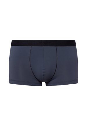 Boxer breifs grigio scuro realizzati in tessuto liscio con una vestibilità aderente. Presentano un morbido elastico nero con il nome del marchio in rilievo.