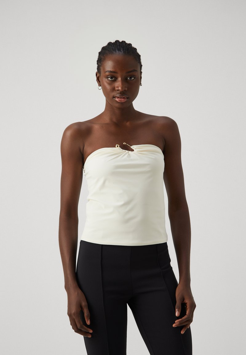 Patrizia Pepe Off White Silk Long Sleeves Deep Vneck Top