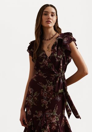 FLORAL RUFFLE TRIM GEORGETTE GOWN - Festklänning - burgundy multi
