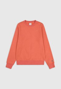 Sudadera color coral hecha de una mezcla de algodón, con cuello redondo y puños y dobladillo acanalados. Pequeño logo en el pecho y en la manga.