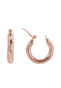 Ohrringe in Roségold aus Metall mit glatter, glänzender Oberfläche und nahtlosem, abgerundetem Design. Mit einer Scharnierverschlusssicherung für einen sicheren Halt.