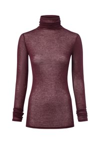 Burgundská dlhá rukávová svetrová blúzka z ľahkého, priesvitného materiálu s naťahovaním na manžetách a priliehavým strihom.