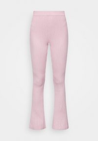Leggings flared em rosa com textura canalizada, possuem uma cintura elástica, uma textura suave e um design ajustado que alarga na barra.