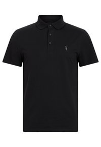 Schwarzes Poloshirt aus Baumwolle mit klassischem Kragen, Drei-Knopf-Leiste und kleinem gesticktem Ziegenskelett-Logo.