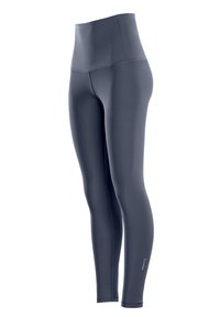 Højtaljede leggings i mørkegrå, lavet af strækbart, glat stof med flade sømme og et logo nær anklen.