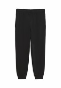 Zwarte sweatpants gemaakt van zachte stof, met een elastische tailleband en geribde boorden, met een recht ontwerp en zonder zichtbare patronen.
