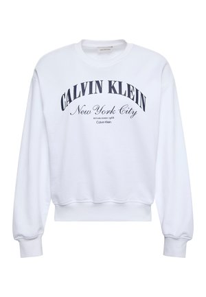 Λευκό φούτερ με μακριά μανίκια, με την επιγραφή «CALVIN KLEIN New York City Established 1968» σε μαύρο κείμενο στον θώρακα.