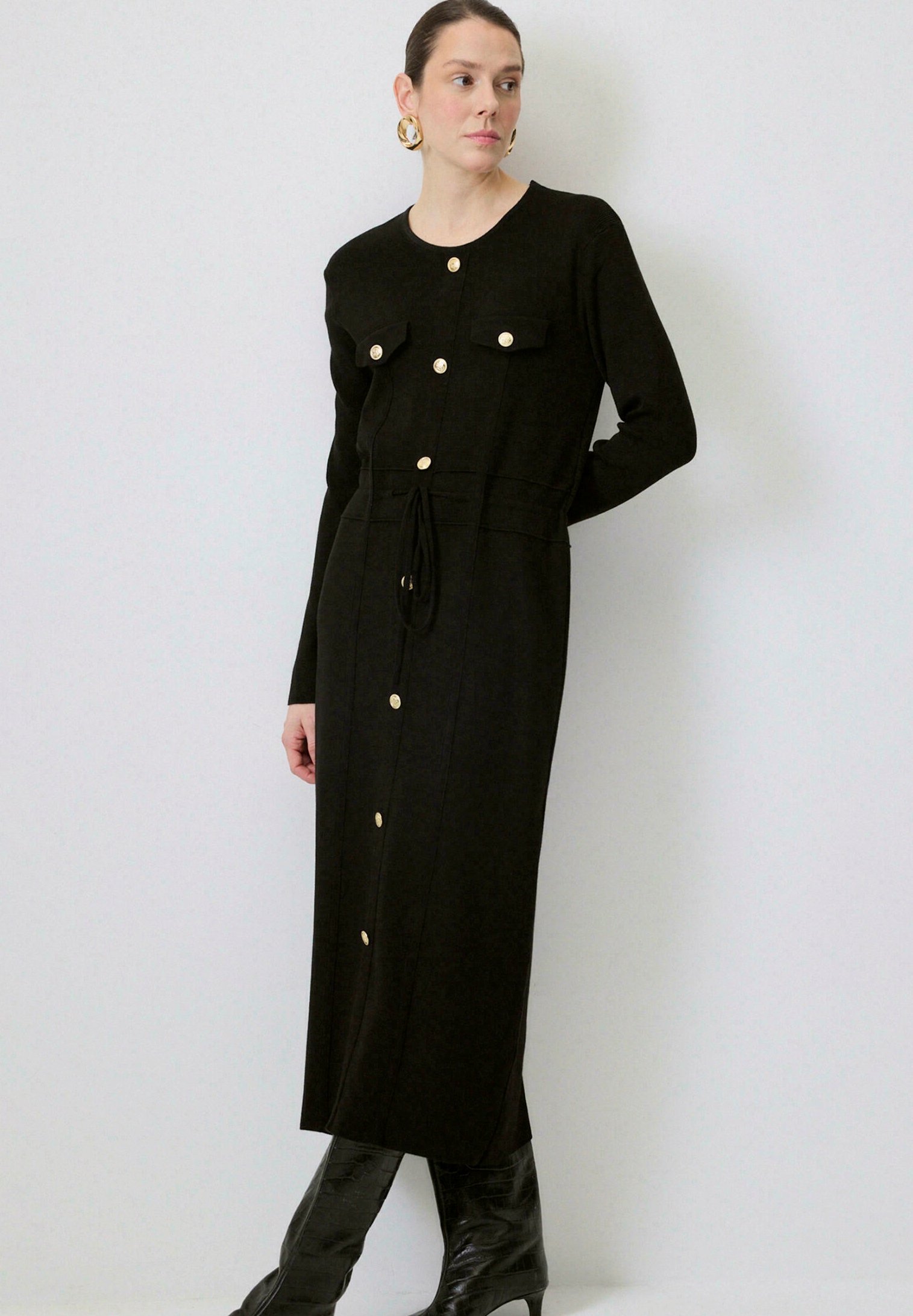 Touch Priv GOLD BUTTONED KNIT DRESS - Shift dress - black - Zalando Touch Priv GOLD BUTTONED KNIT DRESS - Shift dress - black - Zalando
