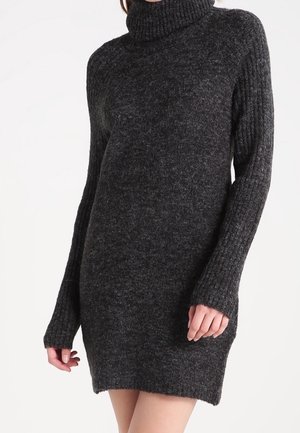 Abito a collo alto lavorato a maglia in grigio scuro, con maniche a costine e una vestibilità comoda, realizzato in un morbido tessuto testurizzato.