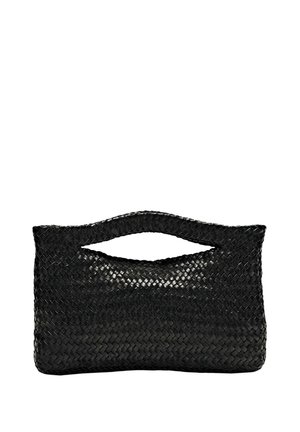 Borsa a tracolla nera intrecciata con forma rettangolare e manico a intaglio. Realizzata in materiale testurizzato, presenta un design senza soluzione di continuità e una forma strutturata.