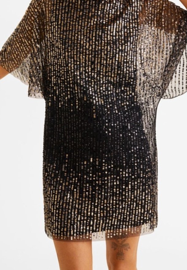 river island black and gold sequin dress Vintage River Island Sequin Party Dress, 1990s, Black & Gold