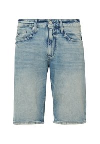 Lichtblauwe denimshorts met een klassieke snit, vijf zakken en een subtiele vervaagde afwerking. Voorzien van een metalen knoop en ritssluiting.