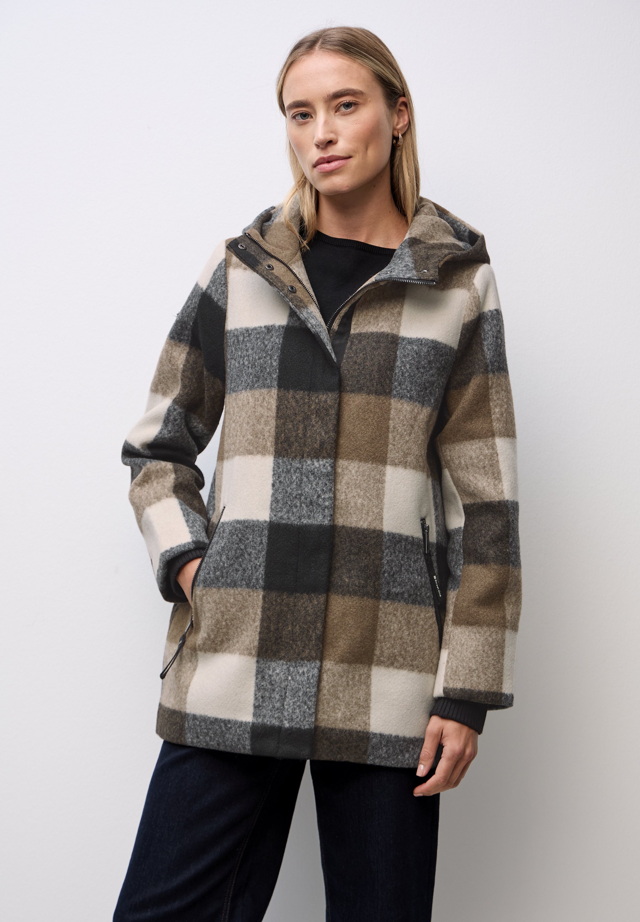 Street One CHECK - Short coat - black - Zalando