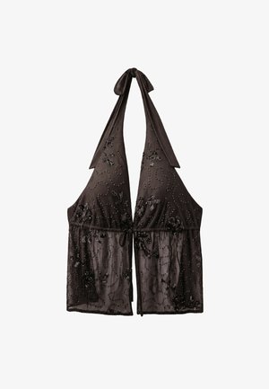 Stradivarius, EMBROIDERED HALTER TOP WITH RHINESTONES - Blouse - dark brown