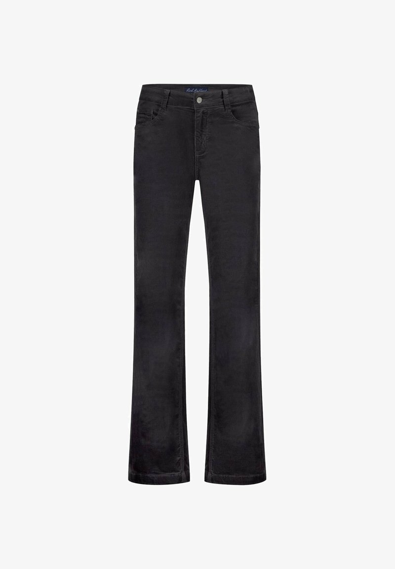 Zwarte flare jeans gemaakt van zachte stof, met een klassiek vijf-pocket ontwerp, ritssluiting met knoopsluiting en subtiele textuur.