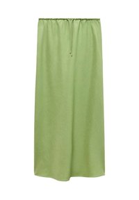 Hellgrünen Midirock mit elastischem Bund und Kordelzug, aus weichem, fließendem Stoff.