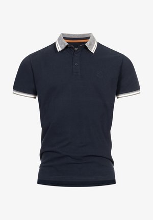 Navy polotrøye med grå krage og stripete detaljer. Har to-knaps placket og subtil logo på brystet. Laget av bomull.