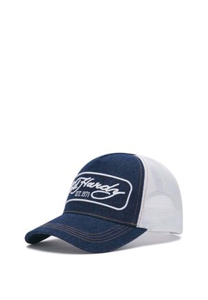 Ed Hardy, UNISEX APPLIQUE BADGE EST 1971 5 PANEL TRUCKER CAP - Pet - indigo