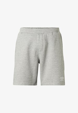 Lysegrå afslappede shorts med elastisk talje og syninger foran, med en lille hvid Umbro-logo på nederste højre ben.